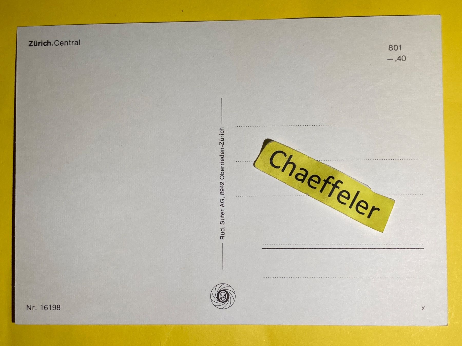 Cartes postales: Zürich. Central – D'occasion à Zürich par Chaeffeler 1
