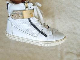 SNEAKER BALDININI 37 LEDER OFFWHITE GOLD SCHUHE SCHNÜRER TOP