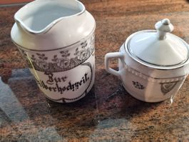 Zuckerdose & Milchgiesser Set "Zur Silberhochzeit" Deko
