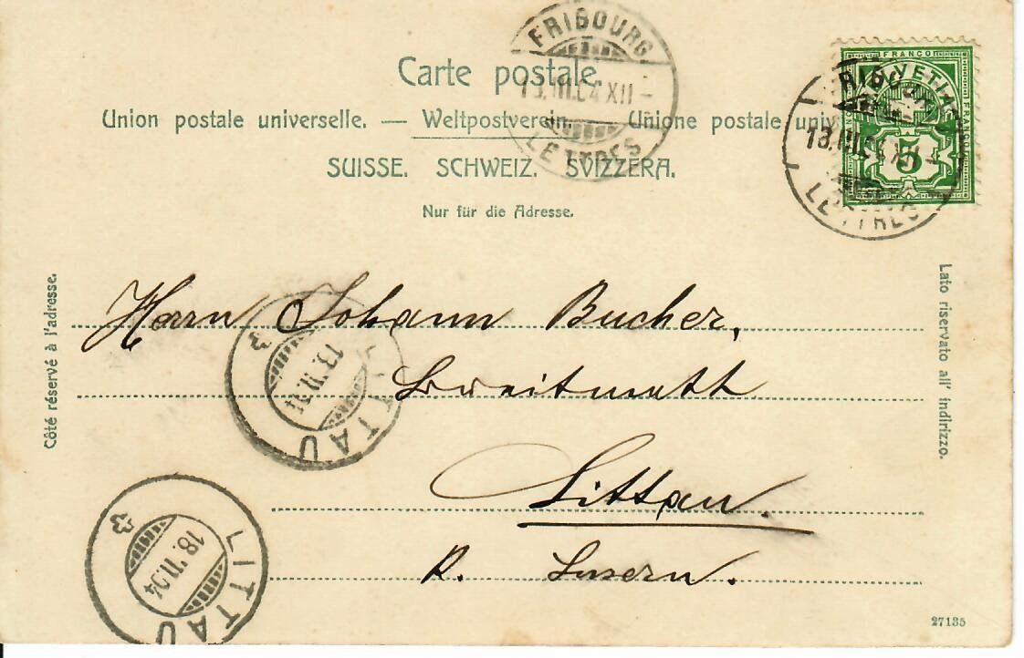 Ansichtskarten: Fribourg – Gebraucht aus Hochdorf von Ziegel-16 1