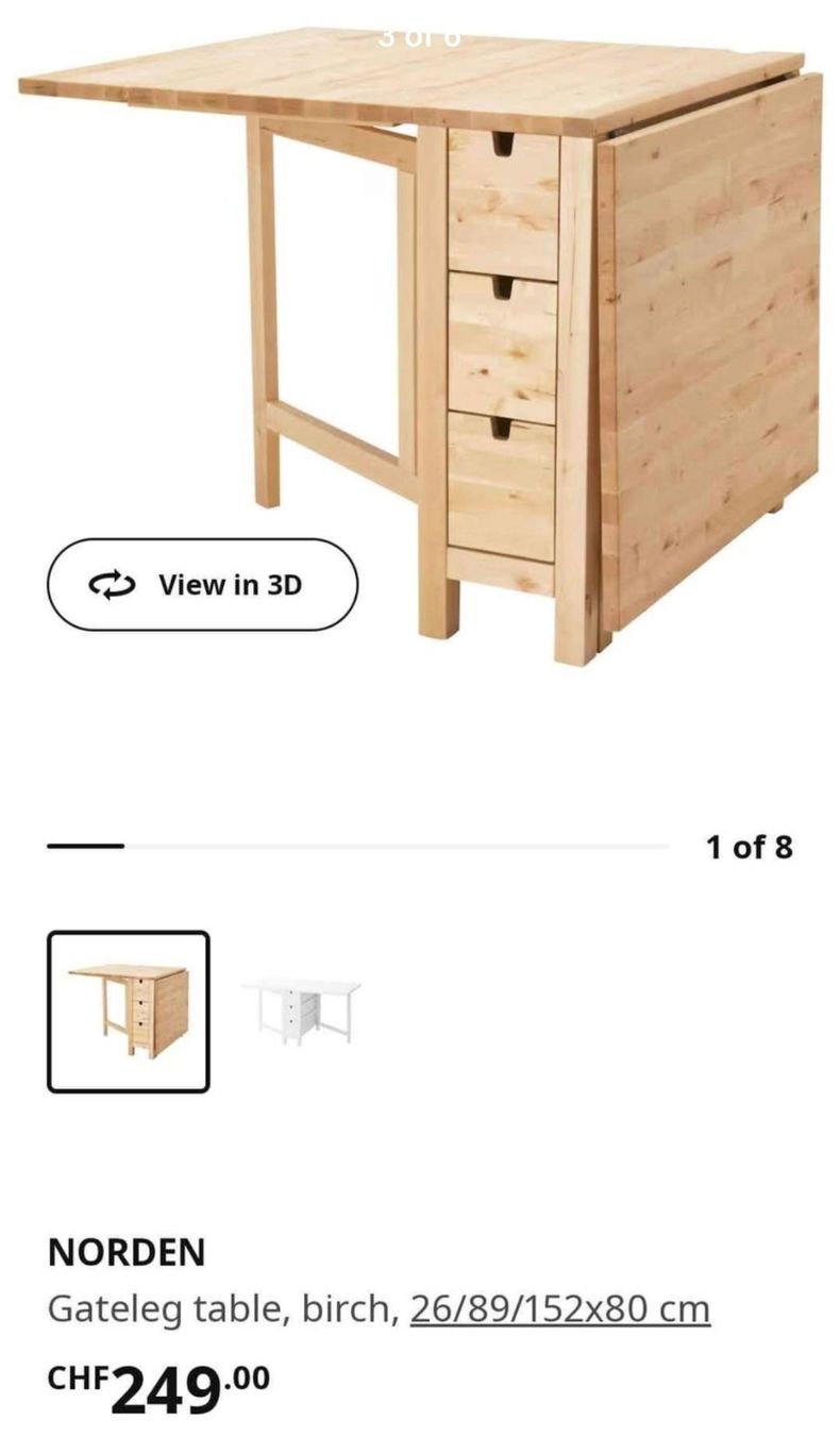 Ikea Tische: NORDEN Klapptisch Birke mit Schubladen – Gebraucht aus Zürich von Anthia 2
