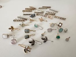 Set Lot 37x Ohrringe Stecker Labradorit Mondstein Silber