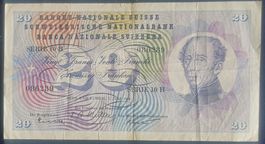 20 Franken Banknote Schweizerische Nationalbank 1956 schön