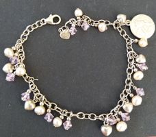 ARMKETTE  MIT HERZEN & ROSA GLASPERLEN KETTE SILBER 925