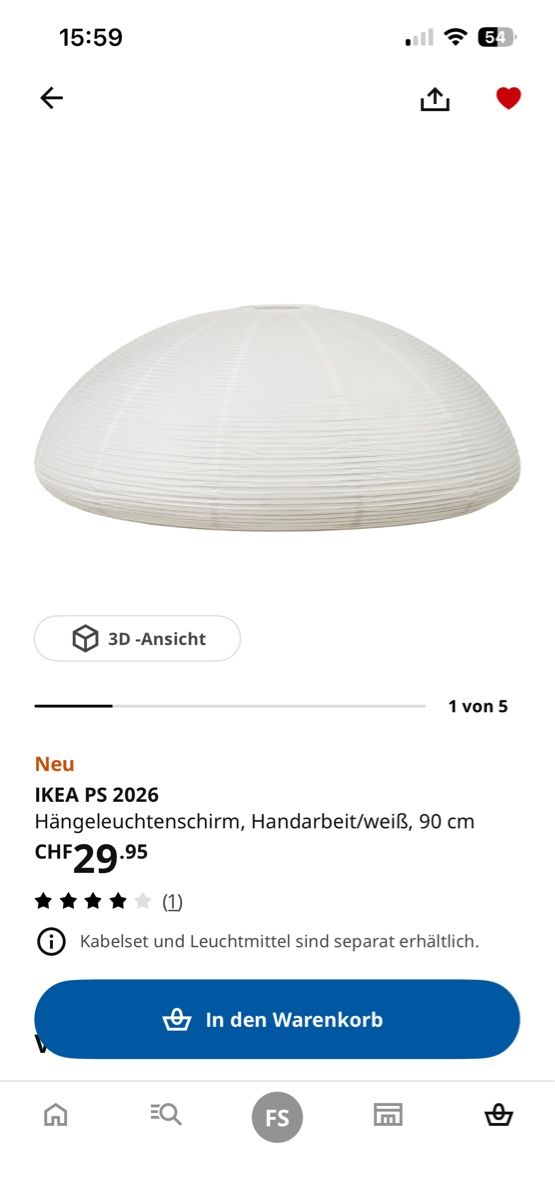 Ikea Abat-jours: Ikea PS Lampenschirm Reispapier – Neuf (Voir description) à Luzern par fas2000