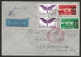 Flugpost Schweiz 1937 Bern Basel Frankfurt-Santiago Luftpost
