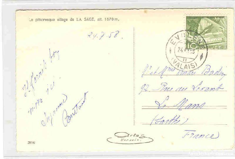 Ansichtskarten: La Sage + 1958 – Gebraucht aus Emmenbrücke von teestube 1