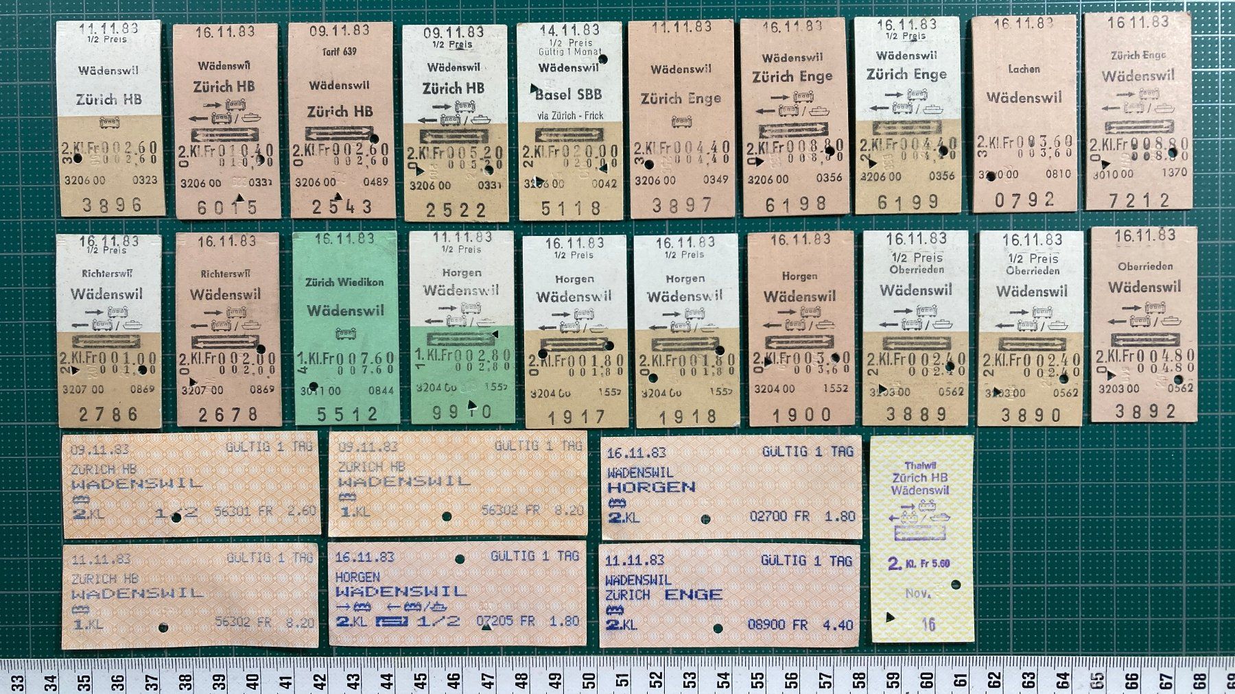 Billets: Wädenswil, 27 alte Bahn Billette, SBB – D'occasion à Lenzburg par fh1