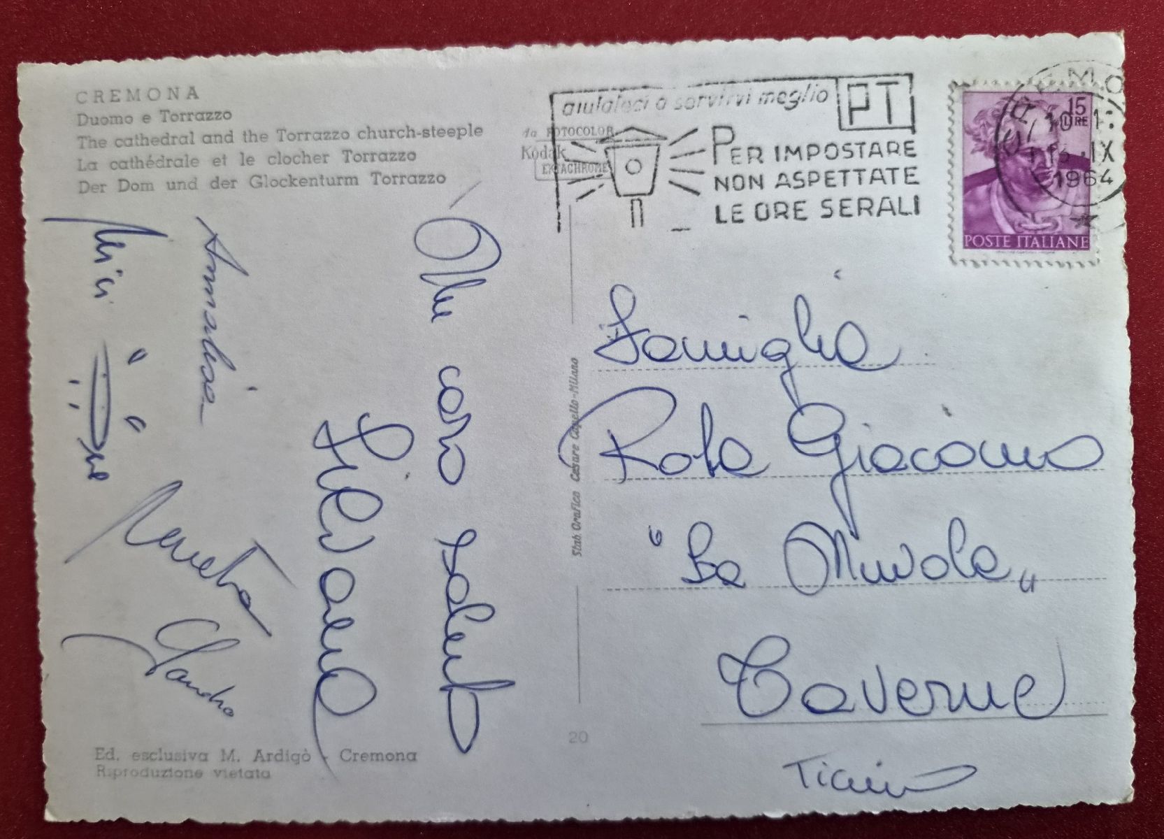 Ansichtskarten: Cremona Duomo e Torrazzo  1964 – Gebraucht aus Melchnau von Arthurius 1