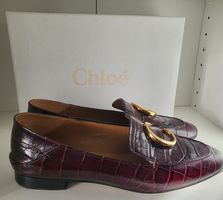 Chloe Burgundy Croc Leather Loafers EU 41