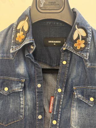 DSQUARED2 Denim Shirt Size 38 Flowers Embroidered Good Condi