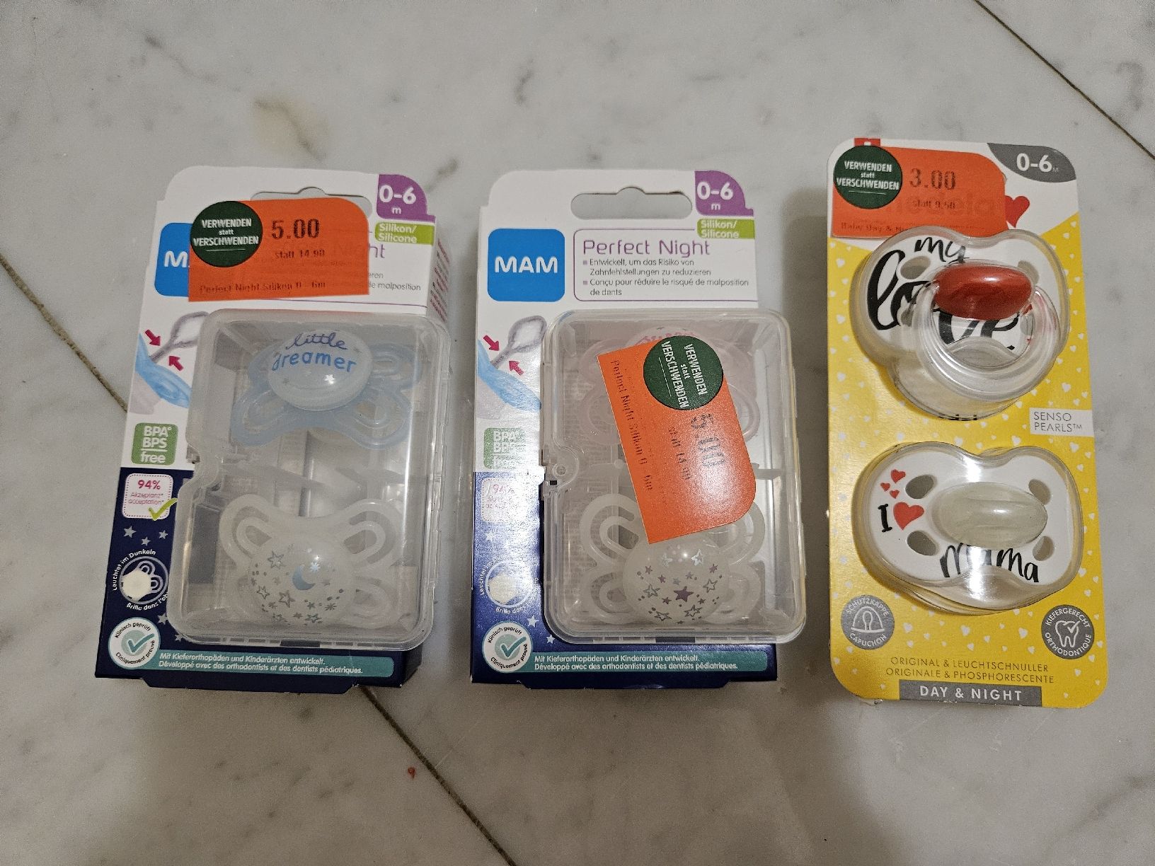 Mam Succhiotti & catenelle porta ciuccio: mam + meleda Nuggi 0-6 monate – Nuovo e nell'imballaggio originale da Oberdorf BL venduto da Sgloeckchen