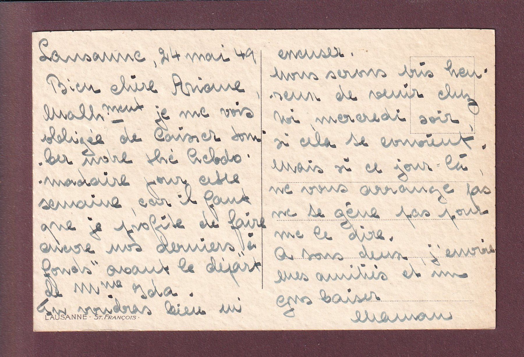 Cartoline postali: LAUSANNE - St. François - 1949 – Usato da Pully venduto da nicecards 1