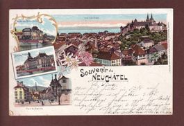 Souvenir de NEUCHÂTEL - 1898 Litho Guggenheim // pli //