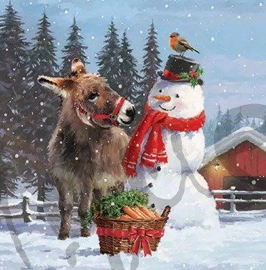 Tovaglioli: Serviette donkey with snowman (1641) 2Stk. – Nuovo (secondo la descrizione) da Schlatt TG venduto da kreativ-atelier