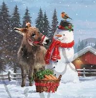 Serviette donkey with snowman (1641) 2Stk.