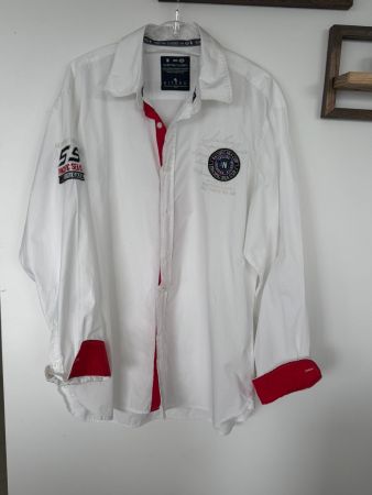 Kitaro Hemd, Gr. XL, Weiss mit rotem Manschetten