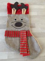Weihnachtsmannstrumpf Rentier rot beige Plüsch Jute Filz