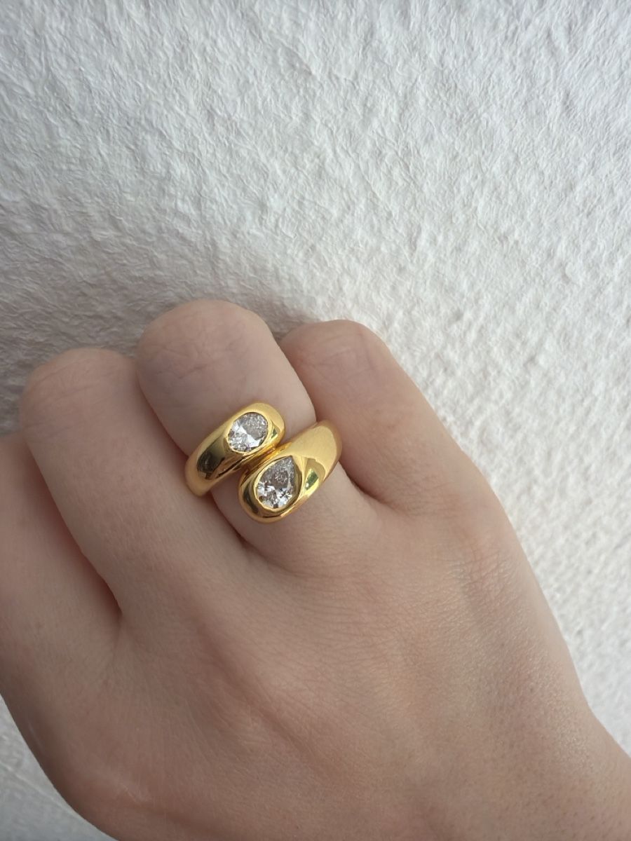 Ringe: Gold Ring Pear Cut Diamonds Size 54 – Neu (gemäss Beschreibung) aus Zürich von Pandainlondon 1