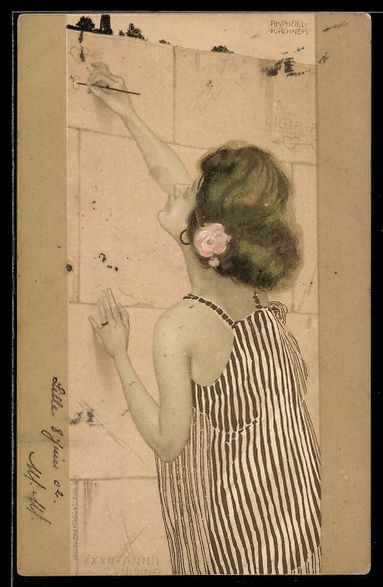 Ansichtskarten: Raphael Kirchner: Mädchen schreibt auf  – Gebraucht aus Berlin von bartko-reher