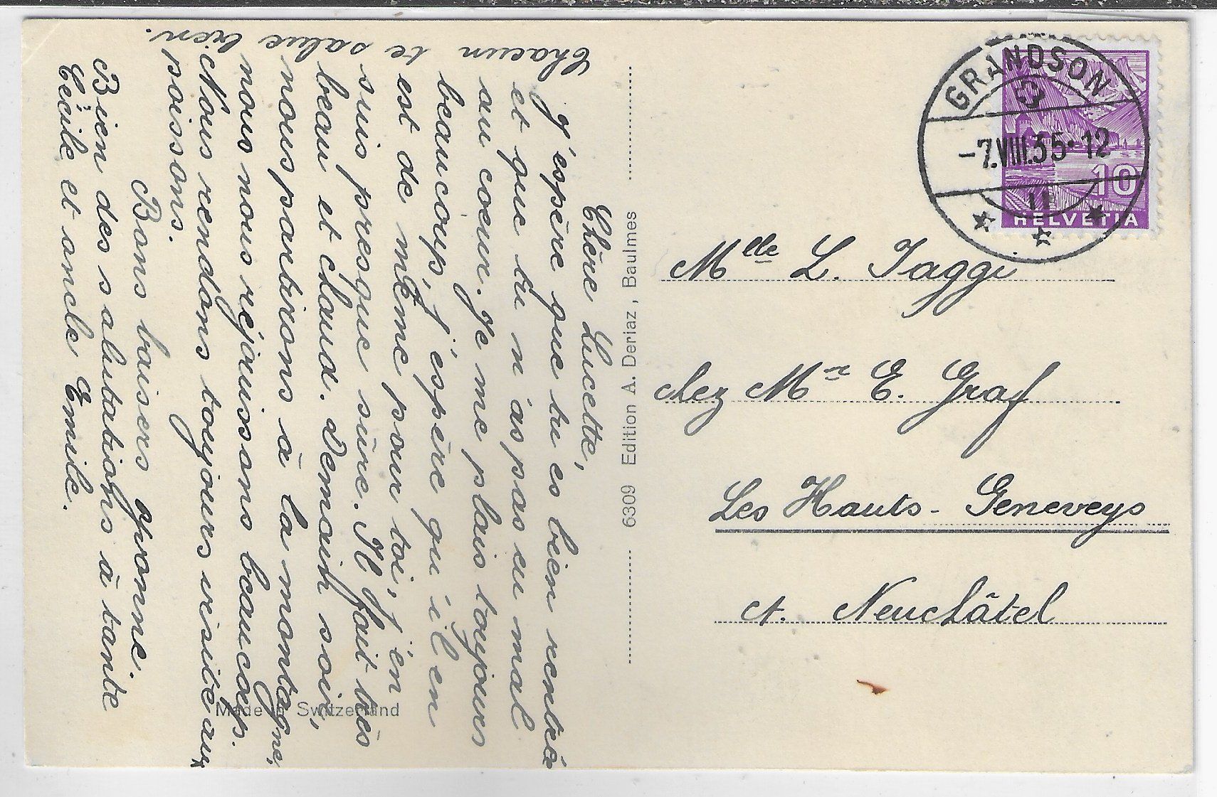 Cartoline postali: Grandson - Vue generale – Usato da Ettingen venduto da Kartenplanet 1