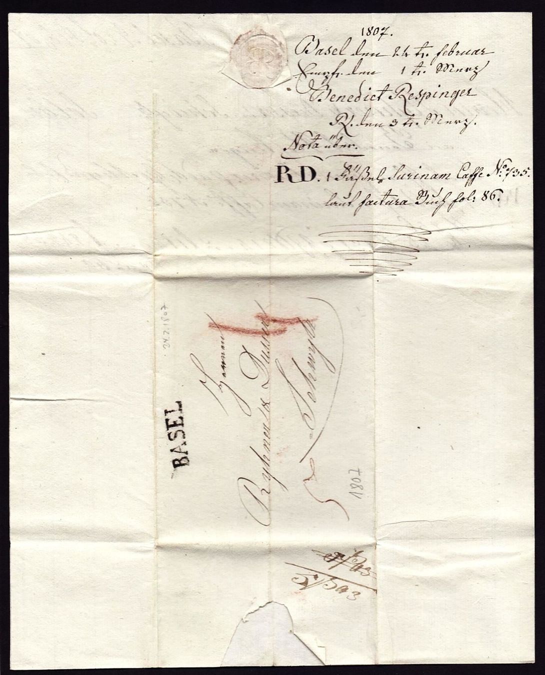 Alle Briefmarken: Basel - Schwytz 1807 – Gebraucht aus Flamatt von samowarow 2