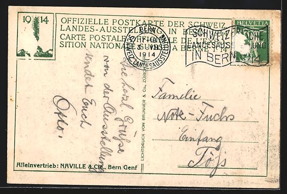 Cartoline postali: Bern, Schweiz. Landes-Ausstellung 1914,  – Usato da Berlin venduto da bartko-reher 1