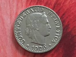 20 Rappen 1920 Ni, ss-vz, nur 3,1 Mio!
