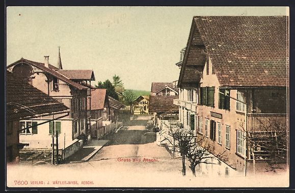 Cartoline postali: Aeschi, Ortspartie mit Häusern und Dorf – Usato da Berlin venduto da bartko-reher