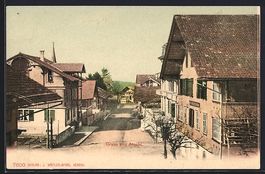 Aeschi, Ortspartie mit Häusern und Dorf
