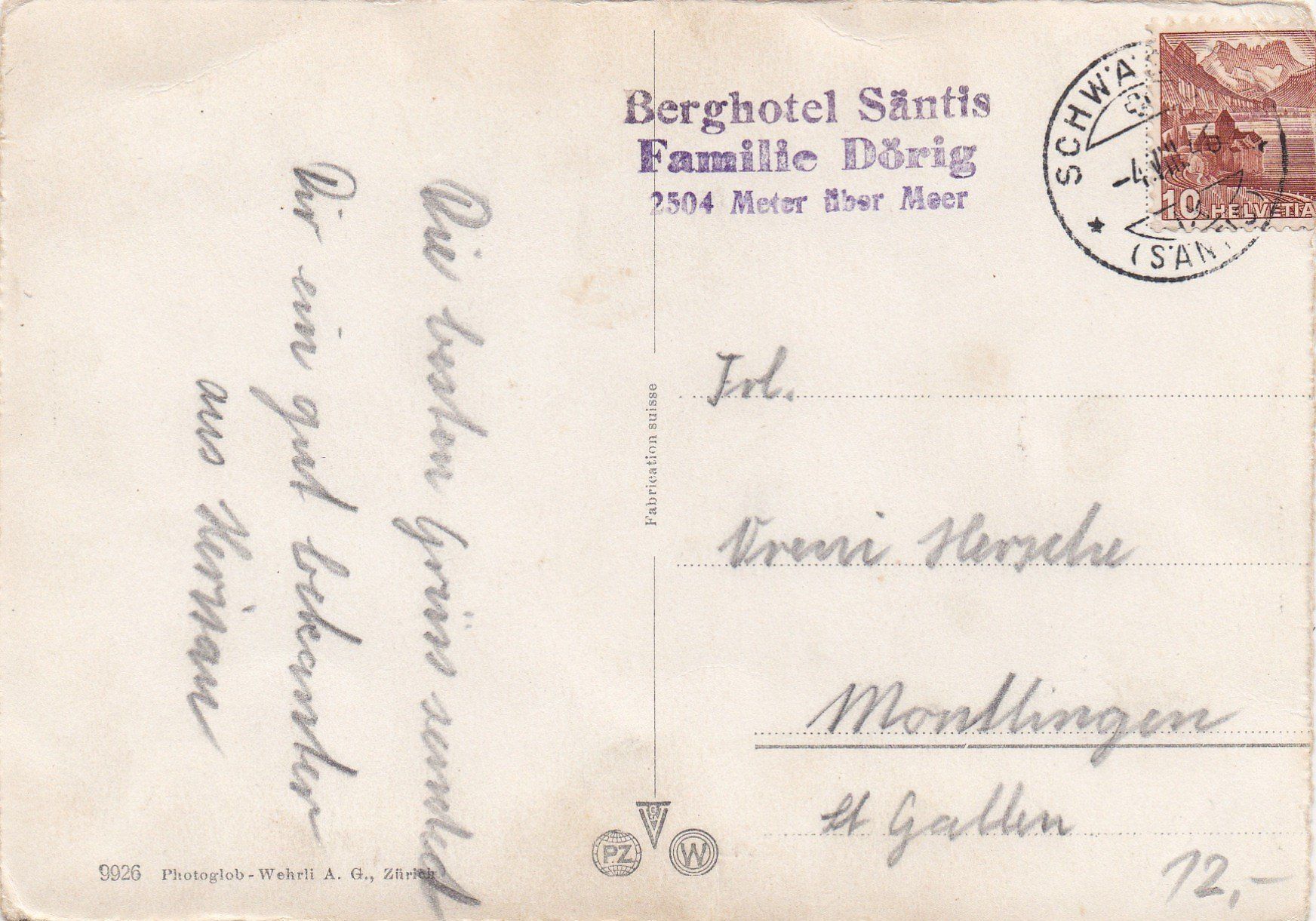 Cartoline postali: AK - Säntis - gel. 4.8.1946 – Usato da Fribourg venduto da schnalla92 1