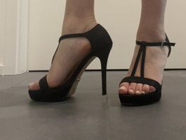 Sandali neri con tacco alto e plateau donna tg. 38