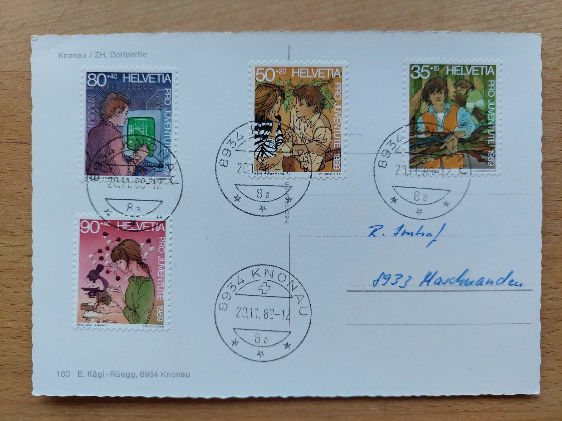 Cartoline postali: AK Knonau gestempelt 20.11.89 Pro Juventute – Usato da Obfelden venduto da Foto_Bild_Kunst_Buch 1