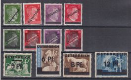 Österreich 1945: 12 Werte mit Aufdrucken **