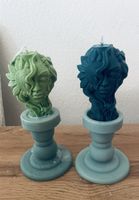 Deko 2er Set Kerzen Sonnenblume Grüne und Blaue Farbe