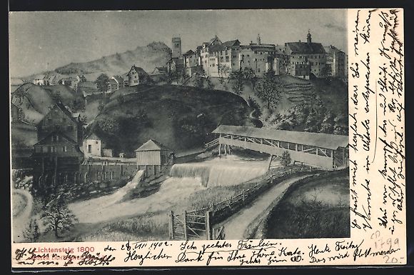 Cartoline postali: Lichtensteig, Darstellung anno 1800 – Usato da Berlin venduto da bartko-reher