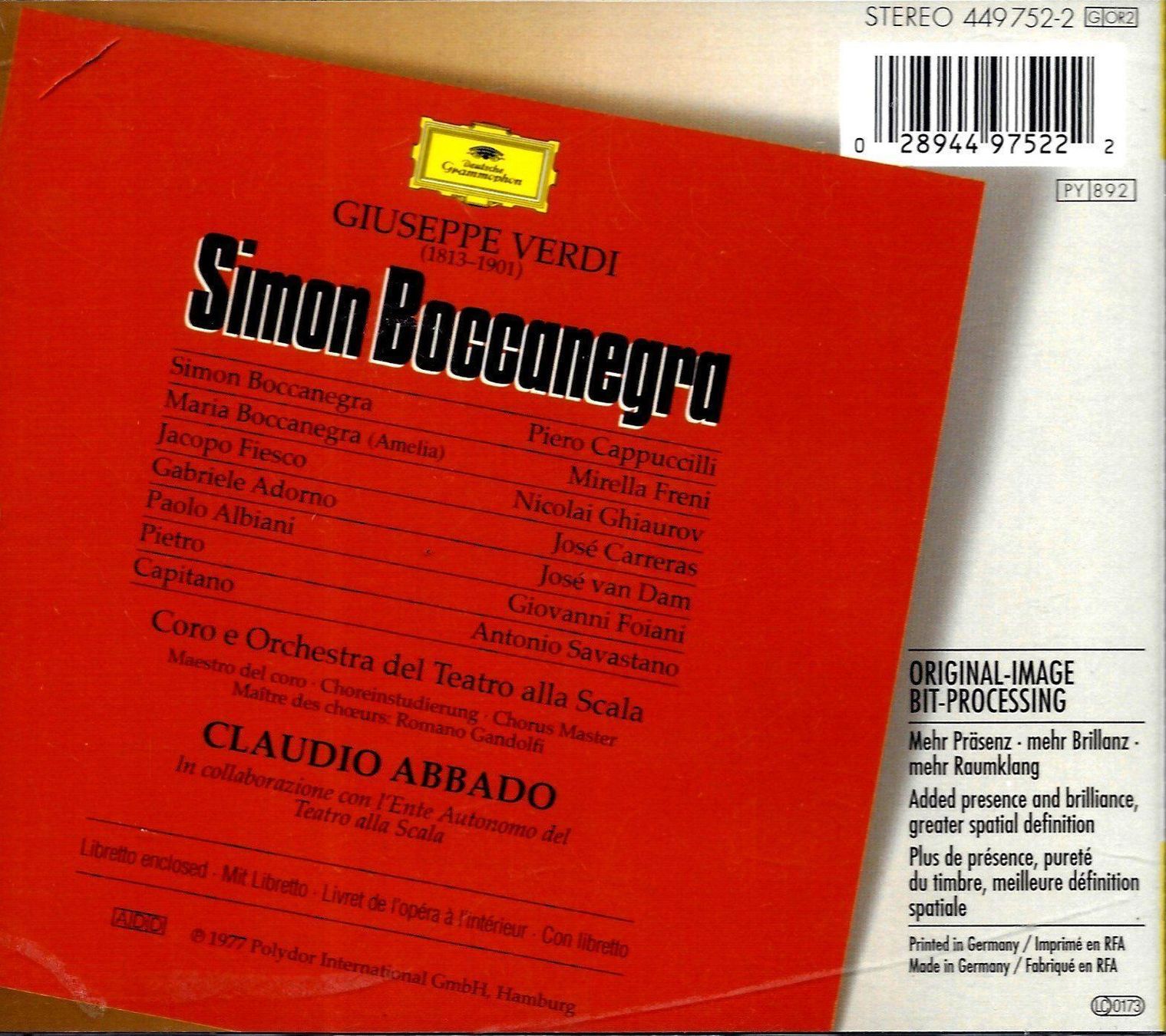 CD: Abbado VERDI SIMON BOCCANEGRA Teatro Alla Scala Klassik 2CD – Usato da Kandergrund venduto da Sososo 1