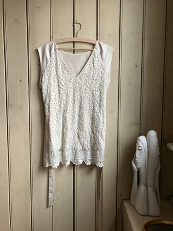 Festliches Mango Top in Champagne, Grösse XS, Beige, Spitze