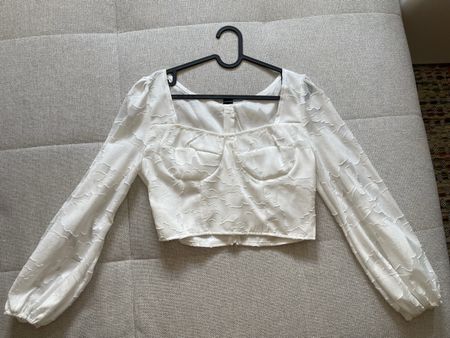White Shein Crop Top Size S textured long sleeve square neck