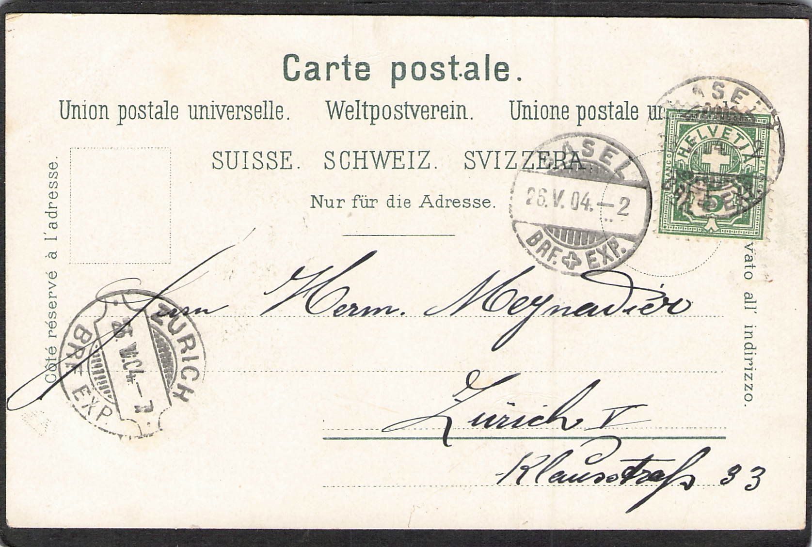Cartoline postali: ^Basel , gel. 1904 – Usato da Reichenburg venduto da Pipo-67 1