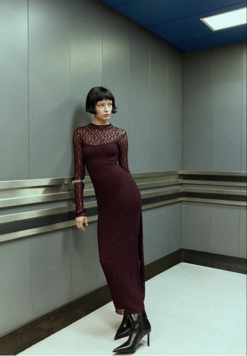 Vestiti: Bordeaux-farbenes Maxi Spitzenkleid , L – Usato da Birr venduto da savasdee