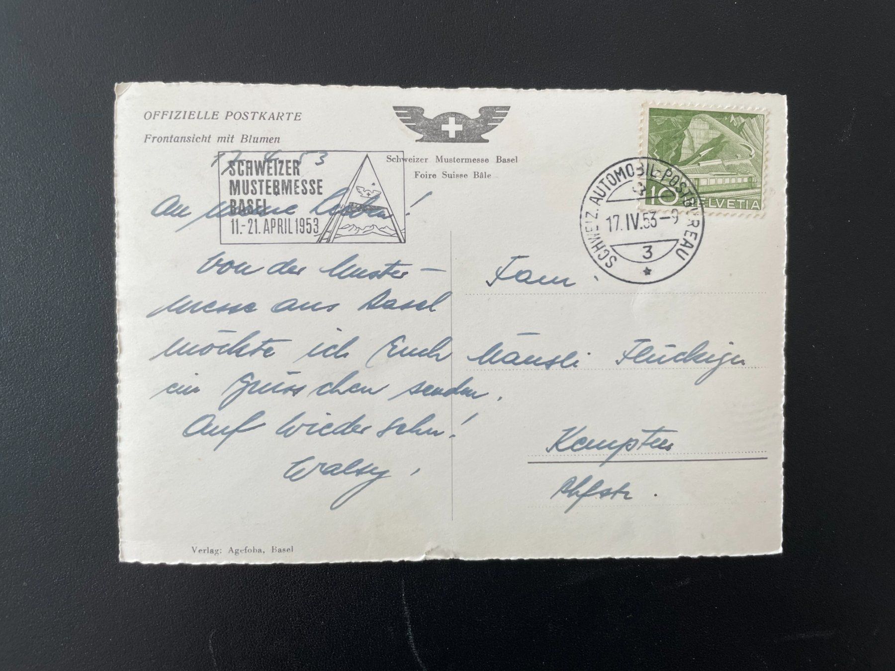 Cartoline postali: AK BS Basel, Mustermesse, Frontansicht mit Blumen – Usato da Thal venduto da Danny82 1