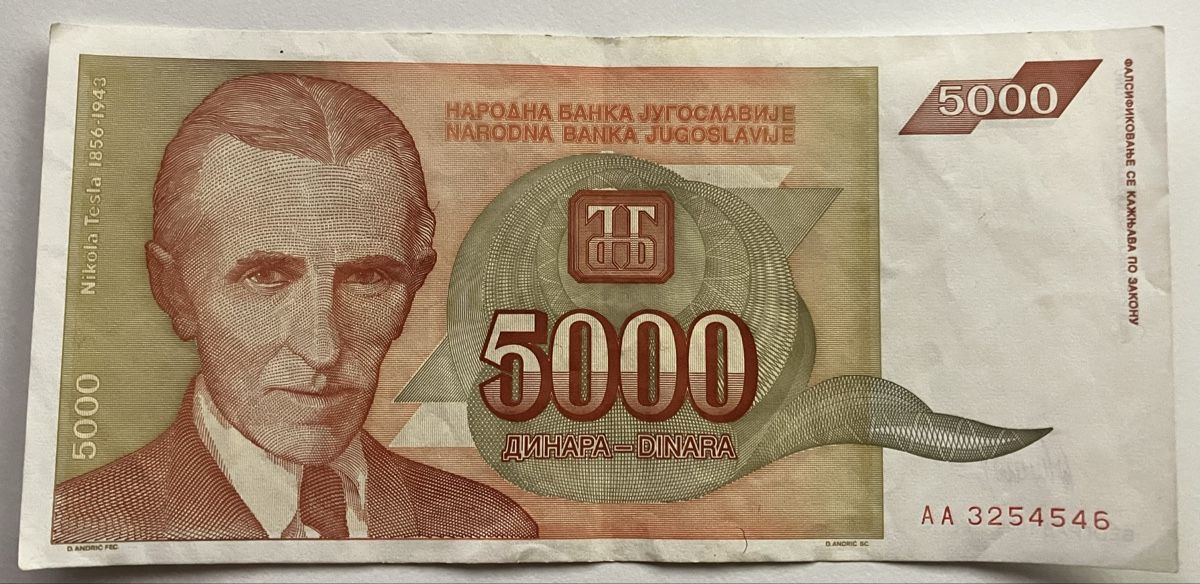 Banconote: Jugoslawien 5000 Dinara 1993 – Usato da Algetshausen venduto da Carrhard