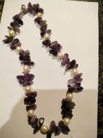 Collier perles blanches et améthystes 49 cm