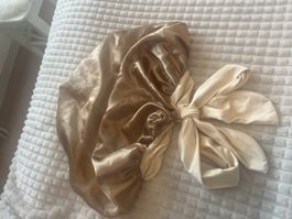 Schlafhaube Satin goldfarben mit Bändern 