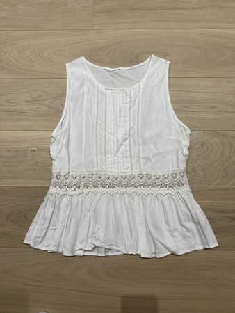 Joli haut tunique peplum à dentelle blanc taille XL