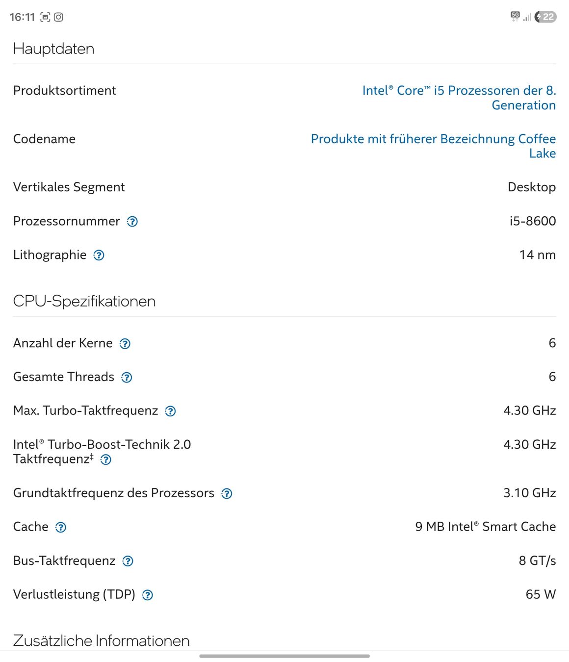 Intel Schede madri: Intel Core i5-8600 Prozessor – Usato da Riehen venduto da cosh 1