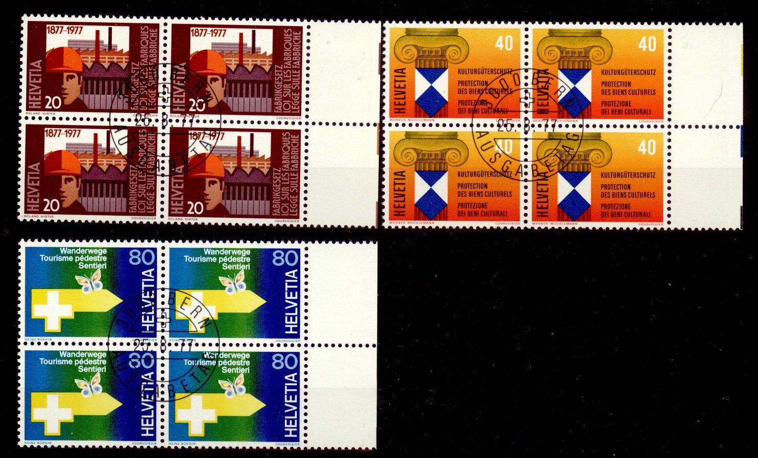 Alle Briefmarken: 1977, Sonderpostmarken, Viererblöcke, ET – Gebraucht aus Willisau von Vollstempel