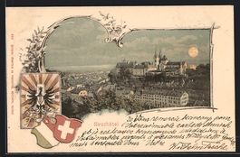 AK Neuchatel, Ort bei Vollmond, 1898