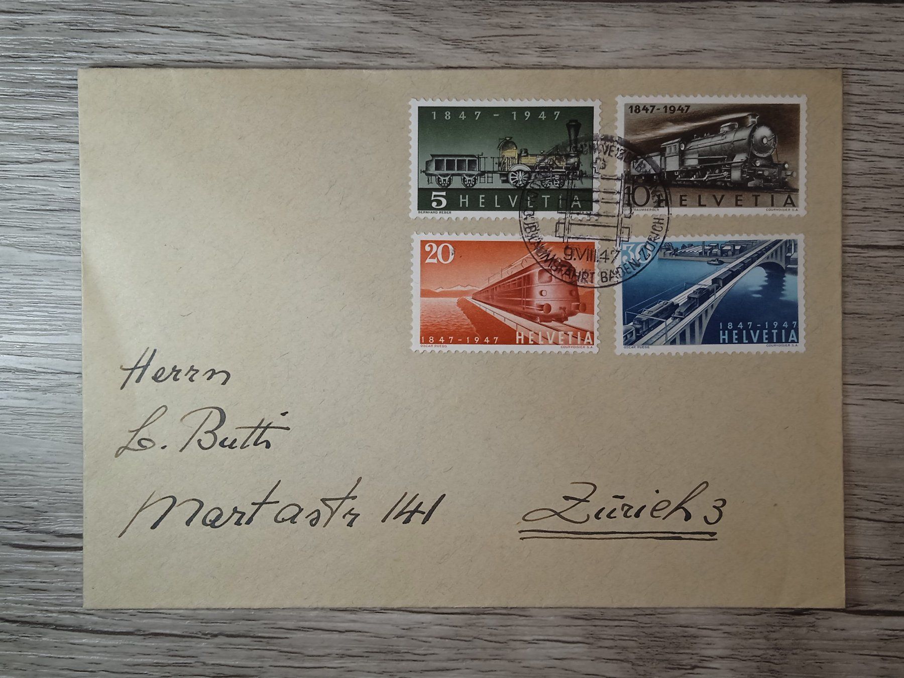 Tutti i francobolli: TR48 Enveloppe + Timbre Suisse 1947 – Usato da Cousset venduto da Patrick_Collections